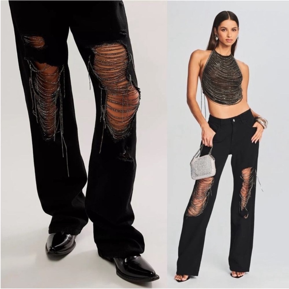 Retrofete Marlowe rhinestone-embellished straight-leg jeans chain